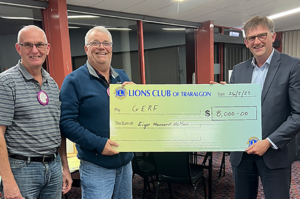 Pictured L-R: Kevin Taylor Lions Club President, Mark Henning Charity Golf Day Chairperson and Andy Tegart GERF President